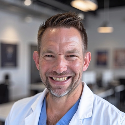 Chiropractor Dan Foss Smiling In Lab Coat